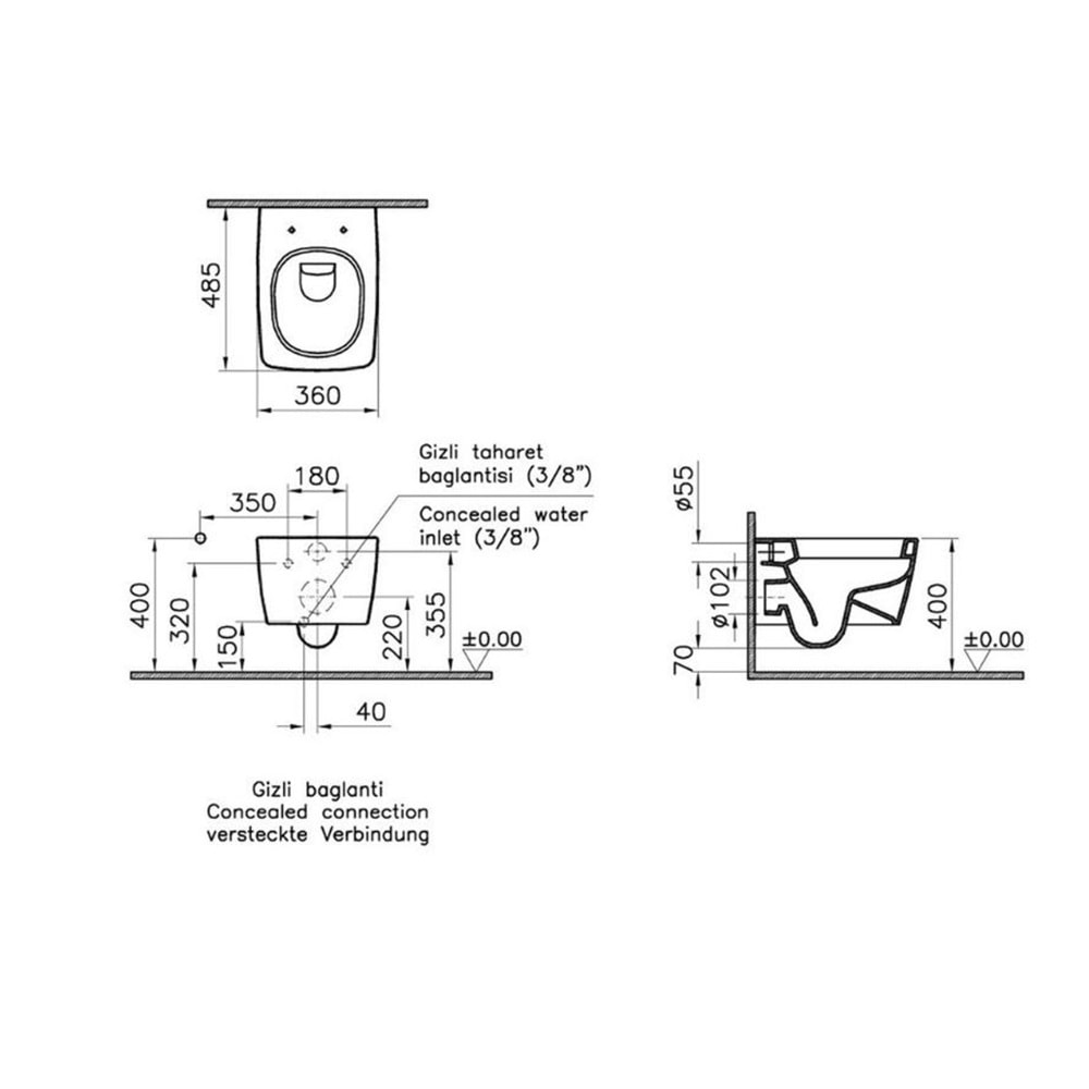VİTRA METROPOLE ASMA KLOZET 48CM BEYAZ