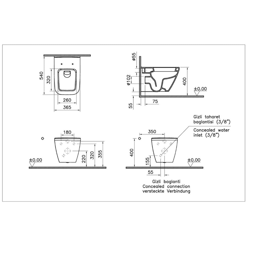 VİTRA İNTEGRA SQUARE RİMEX ASMA KLOZET BEYAZ 54 CM