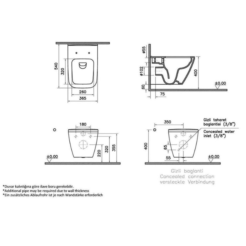 VİTRA İNTEGRA SQUARE RİMEX ASMA MAT SİYAH