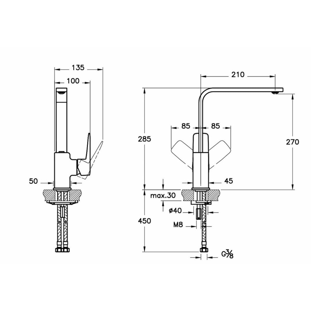 ARTEMA ROOT SQUARE EVİYE BATARYASI KROM