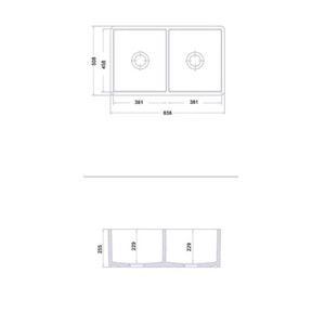 ROMA 33 SERAMİK MUTFAK EVİYESİ ÇİFT GÖZLÜ (50/50 ) SİYAH (838x508x255)