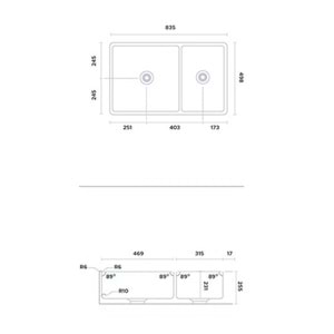 ROMA 33 SERAMİK MUTFAK EVİYESİ ÇİFT GÖZLÜ (40/60) SİYAH (835x498x255)