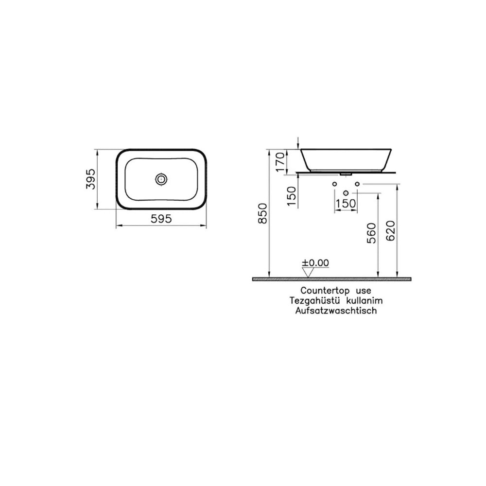 VİTRA GEO ÇANAK LAVABO 60 CM BEYAZ (su taşma delikli)