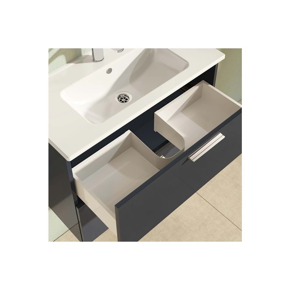 VİTRA MİA LAVABO DOLABI SETİ ANTRASİT 80CM