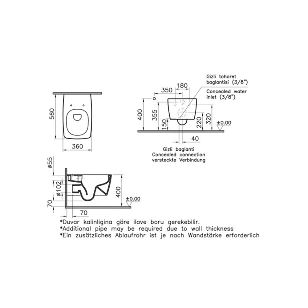 VİTRA METROPOLE SİYAH RİM-EX ASMA KLOZET, 56 CM