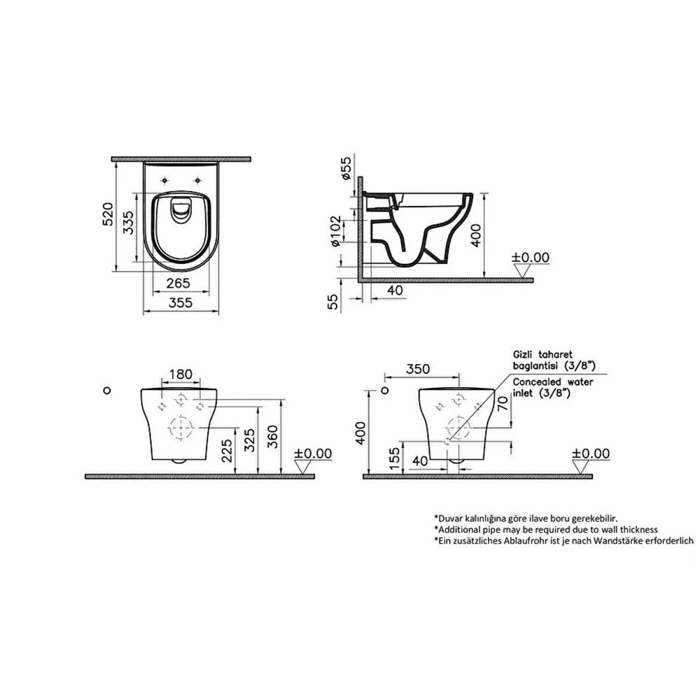 VİTRA ZENTRUM ASMA KLOZET SMOOTHFLUSH BEYAZ