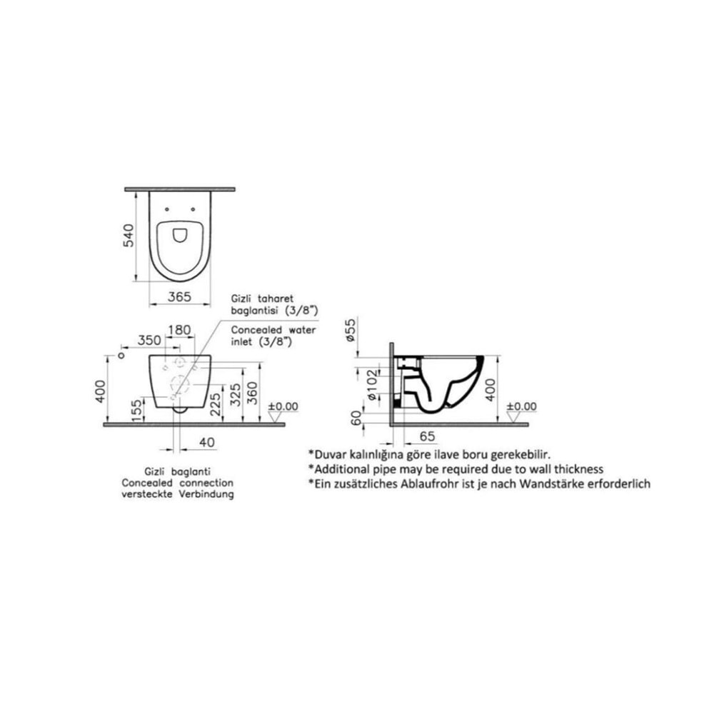 VİTRA SENTO SMOOTFLUSH ASMA KLOZET - BEYAZ