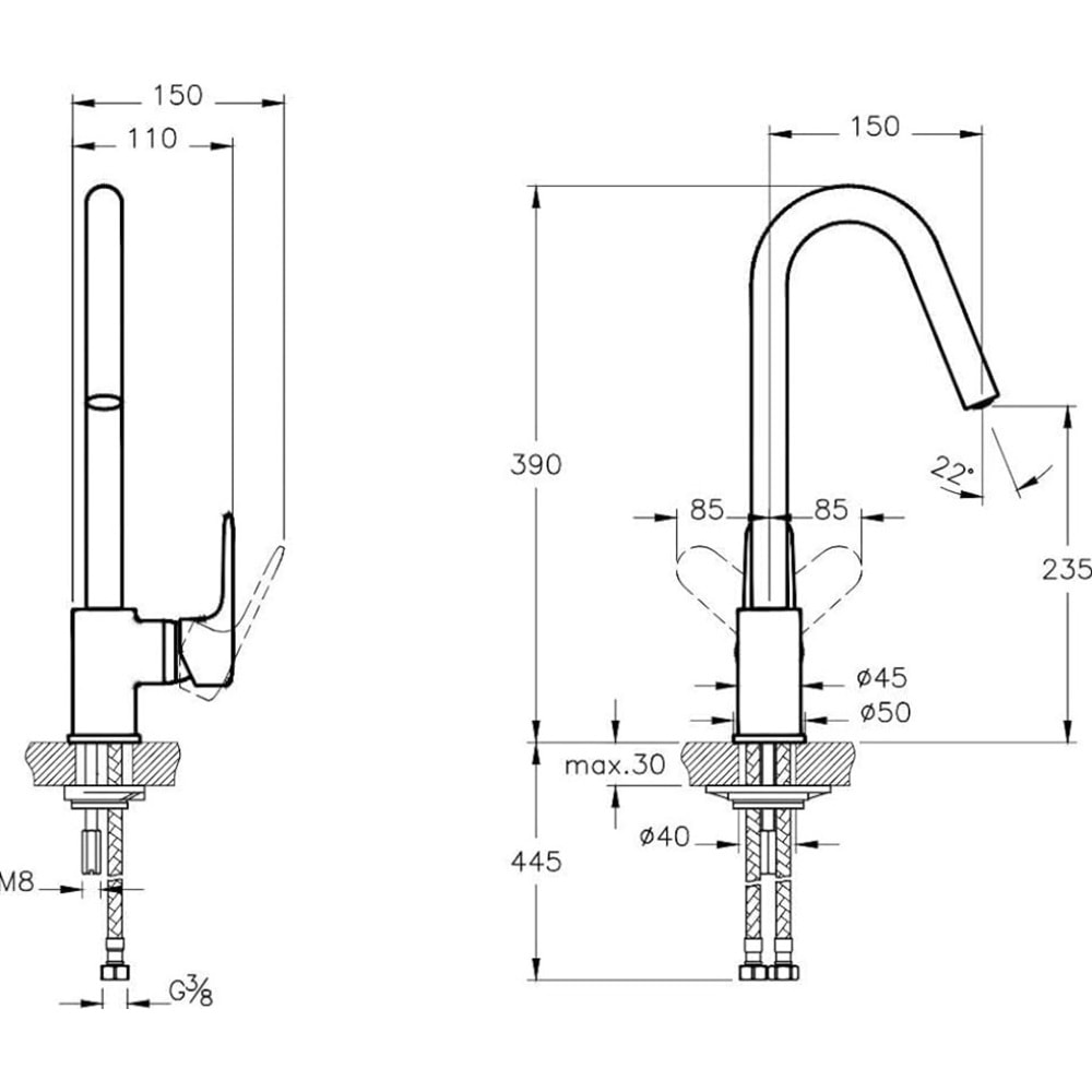ARTEMA ROOT ROUND EVİYE BATARYASI KROM