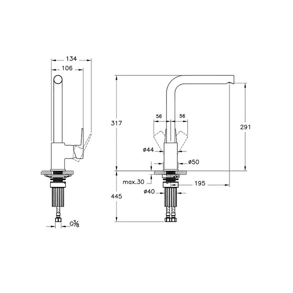 ARTEMA FLOW SQUARE L TİPİ EVİYE BATARYASI KROM