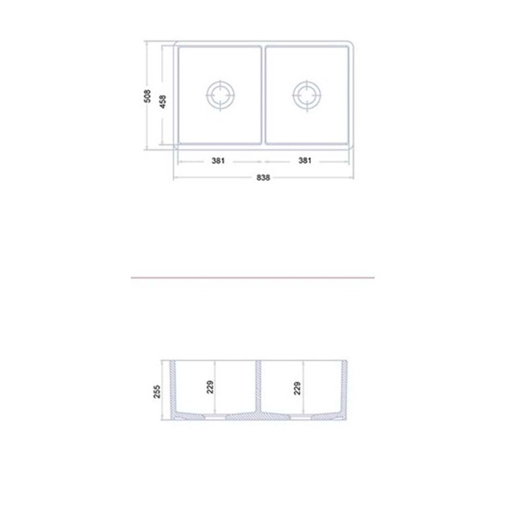 ROMA 33 SERAMİK MUTFAK EVİYESİ ÇİFT GÖZLÜ (50/50 ) SİYAH (838x508x255)