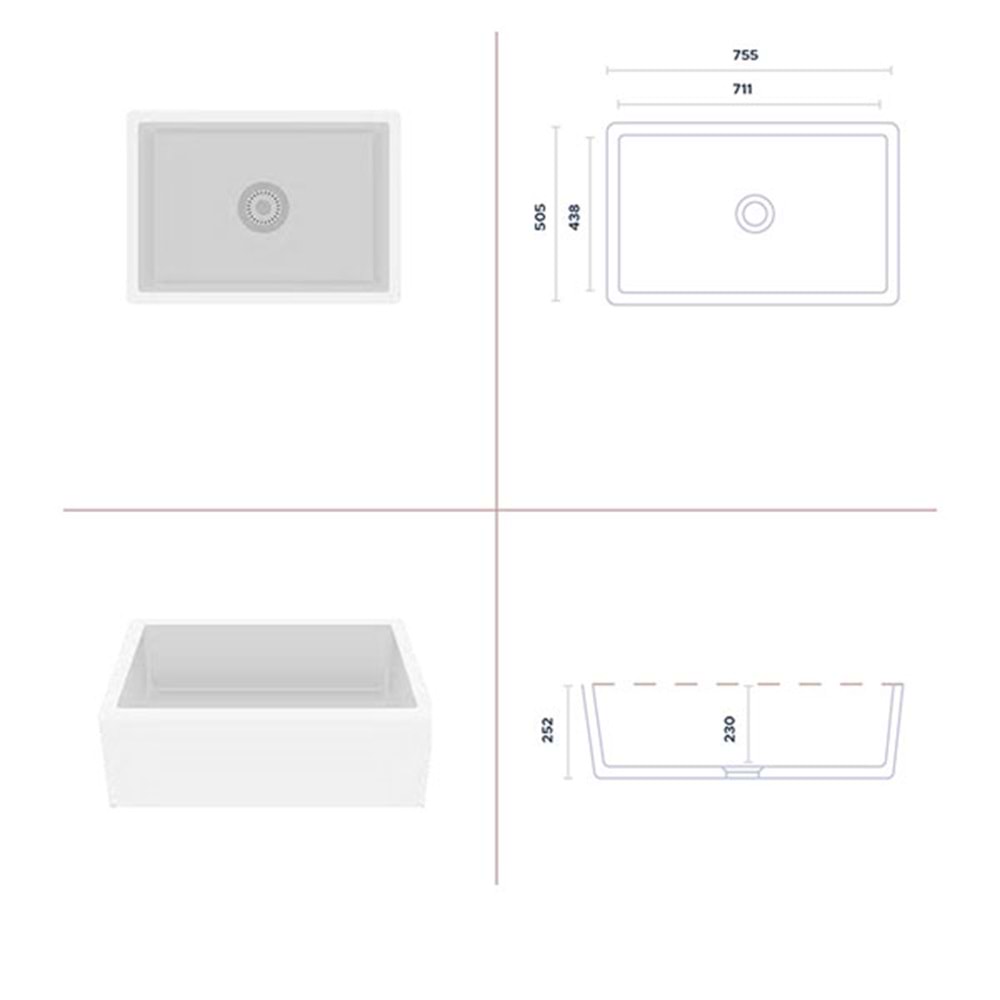 ROMA 30 SERAMİK MUTFAK EVİYESİ SİYAH (755x505x252)