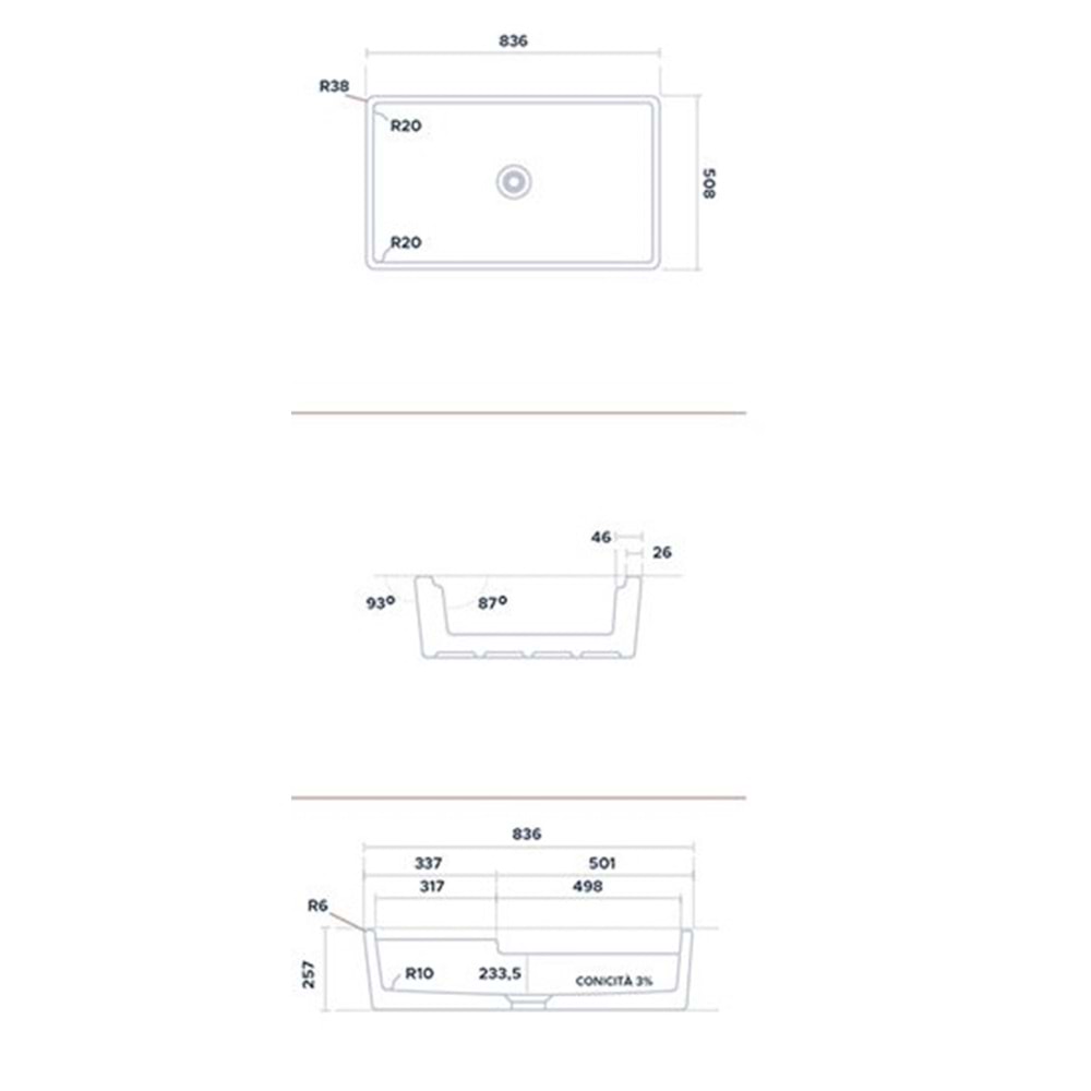 CHELSEA SERAMİK MUTFAK EVİYESİ BEYAZ (836x508X257)